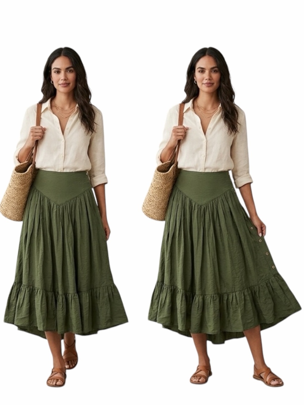 Anthropologie Asymmetric Tiered Maxi Skirt Moss Green XS